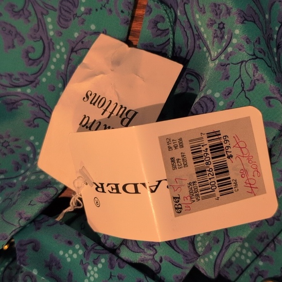 Shrader - VINTAGE 90s Paisley Printed Workwear Vibrant Teal and Purple Dress - Picture 5 of 8